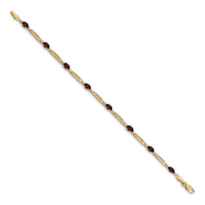 10K Yellow Gold Garnet Rectangle Link Bracelet – view 2