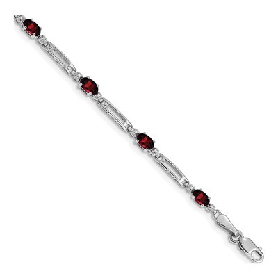 14K White Gold Garnet & Diamond Link Bracelet
