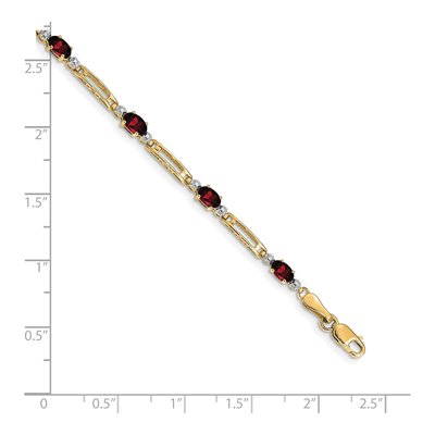 14K Yellow Gold Garnet & Diamond Oval Link Bracelet – view 3