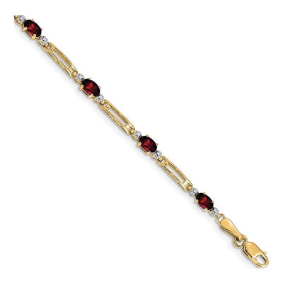 14K Yellow Gold Garnet & Diamond Oval Link Bracelet