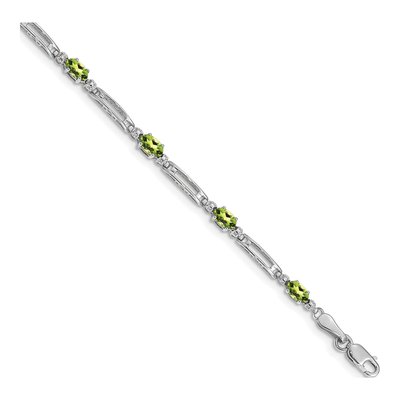10K White Gold Peridot & Diamond Link Bracelet