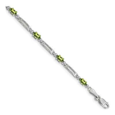 14K White Gold Peridot & Diamond Fancy Bracelet