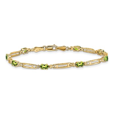 14K Yellow Gold Peridot & Diamond Oval Link Bracelet – view 3