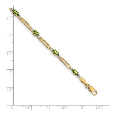 14K Yellow Gold Peridot & Diamond Oval Link Bracelet – view 4