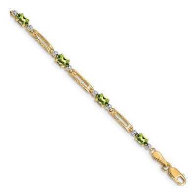 14K Yellow Gold Peridot & Diamond Oval Link Bracelet