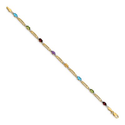 10K Yellow Gold Garnet & Swiss Blue Topaz Rainbow Bracelet – view 2