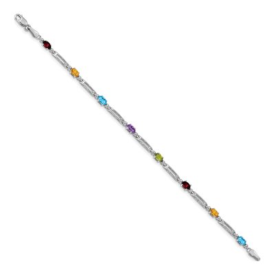 14K White Gold Garnet & Swiss Blue Topaz Multi-Gem Rainbow Bracelet – view 2