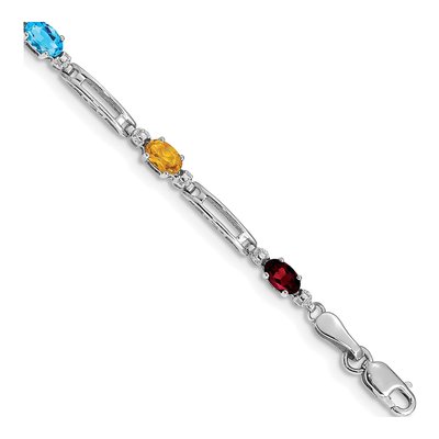 14K White Gold Garnet & Swiss Blue Topaz Multi-Gem Rainbow Bracelet