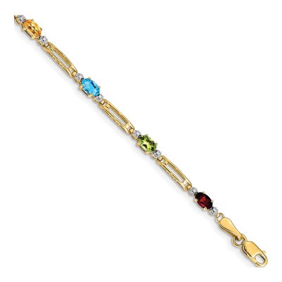 14K Yellow Gold Swiss Blue Topaz & Peridot Rainbow Bracelet