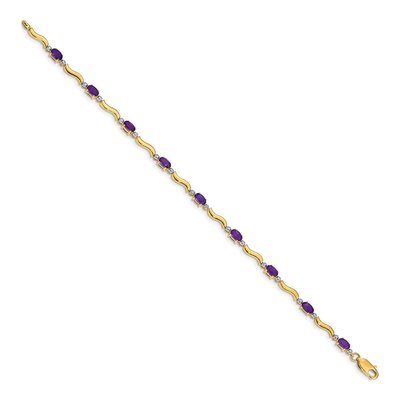 10K Yellow Gold Amethyst & Diamond Oval Wavy Link Bracelet – view 2