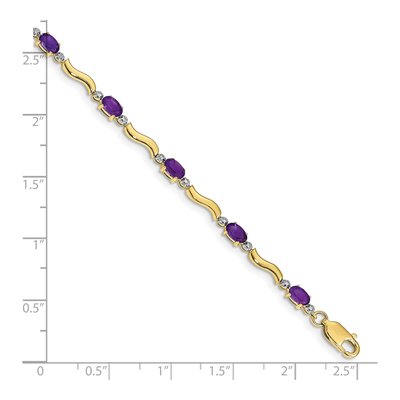 10K Yellow Gold Amethyst & Diamond Oval Wavy Link Bracelet – view 4