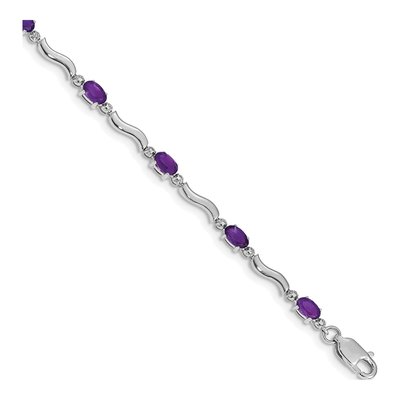 14K White Gold Amethyst & Diamond Wavy Link Bracelet