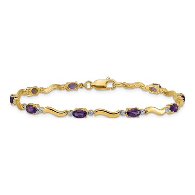 14K Yellow Gold Amethyst & Diamond Link Bracelet – view 4
