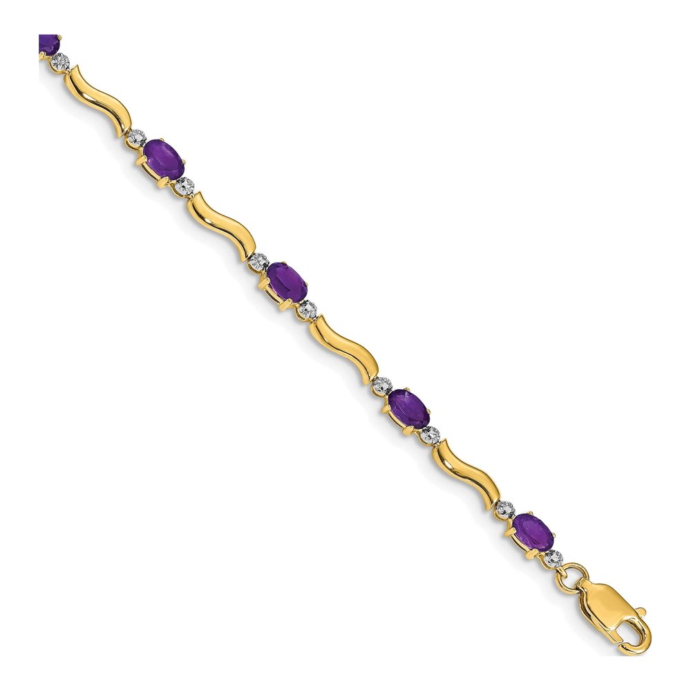 14K Yellow Gold Amethyst & Diamond 7" Link Bracelet