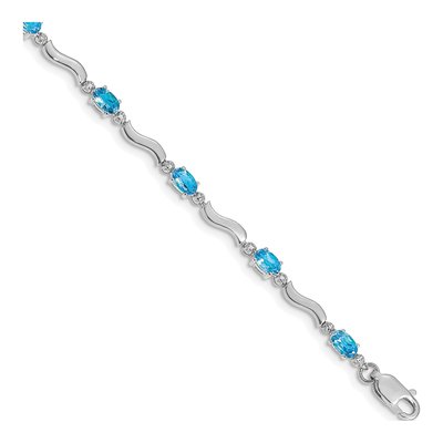 10K White Gold Swiss Blue Topaz Wavy Bracelet
