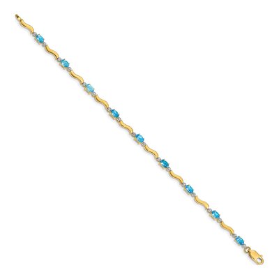 10K Yellow Gold Swiss Blue Topaz & Diamond Wavy Bracelet – view 2