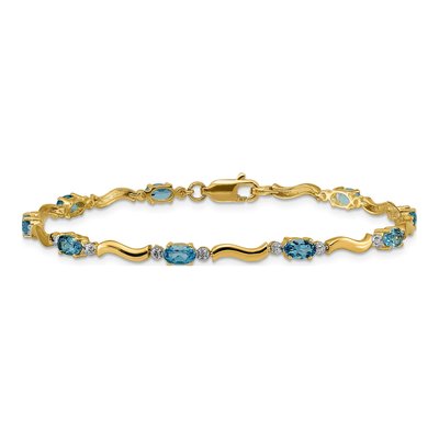 10K Yellow Gold Swiss Blue Topaz & Diamond Wavy Bracelet – view 3