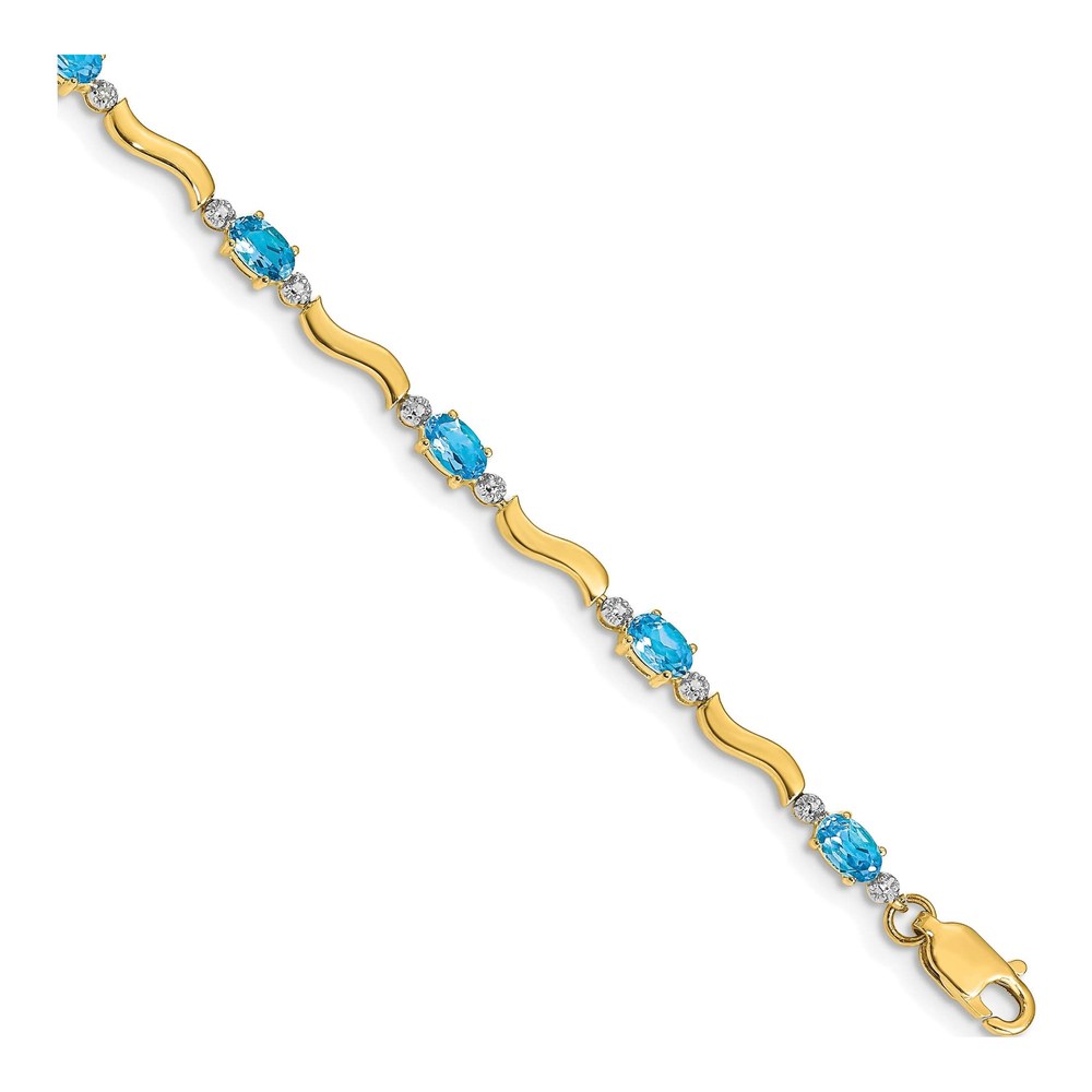 10K Yellow Gold Swiss Blue Topaz & Diamond Wavy Bracelet