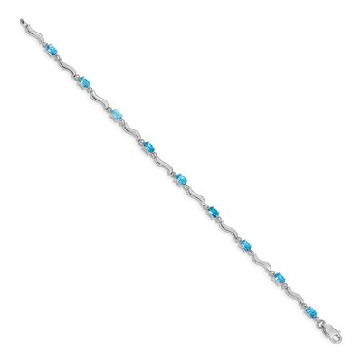 14K White Gold Swiss Blue Topaz & Diamond Oval Wavy Link Bracelet – view 2