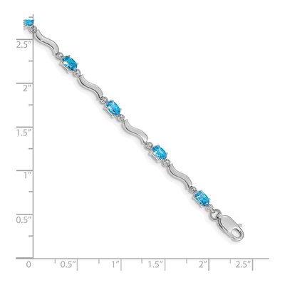 14K White Gold Swiss Blue Topaz & Diamond Oval Wavy Link Bracelet – view 4
