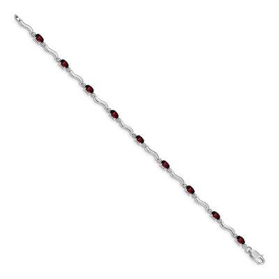 10K White Gold Garnet Wavy Link Bracelet – view 2