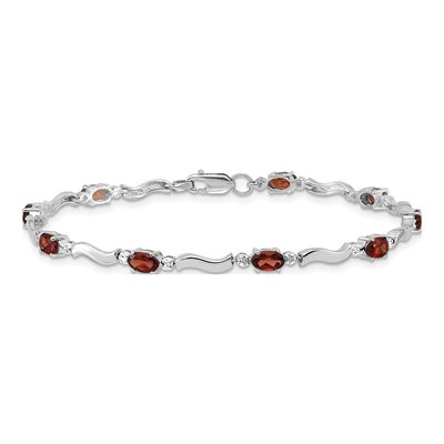 10K White Gold Garnet Wavy Link Bracelet – view 3