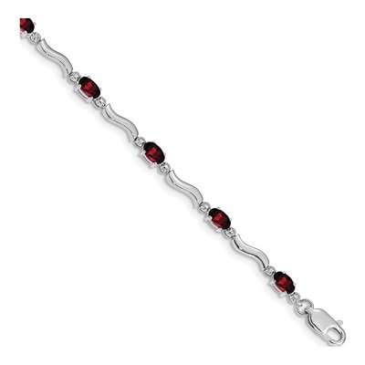 10K White Gold Garnet Wavy Link Bracelet