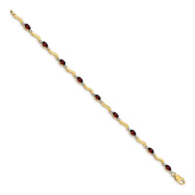 14K Yellow Gold Garnet & Diamond Wavy Link Bracelet – view 3