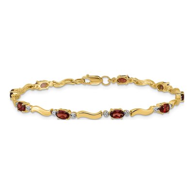 14K Yellow Gold Garnet & Diamond Wavy Link Bracelet – view 4