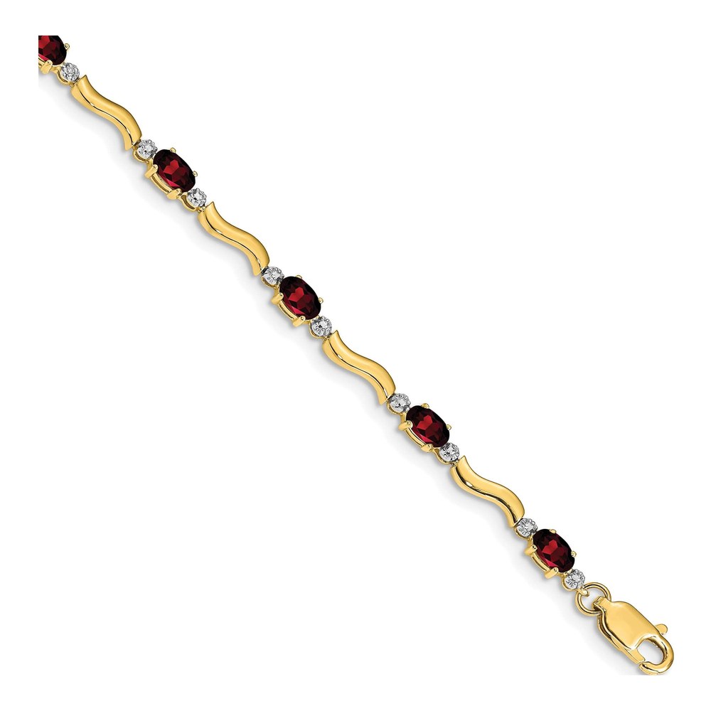 14K Yellow Gold Garnet & Diamond Wavy Link Bracelet