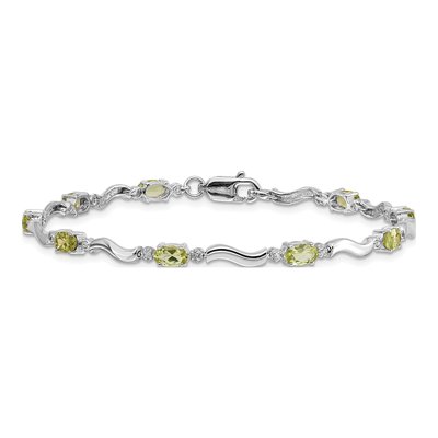 10K White Gold Peridot Oval Wavy Link Bracelet – view 3