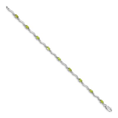 14K White Gold Peridot & Diamond Oval Wavy Link Bracelet – view 3