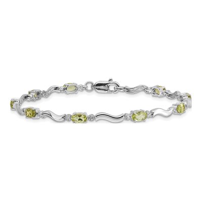 14K White Gold Peridot & Diamond Oval Wavy Link Bracelet – view 4