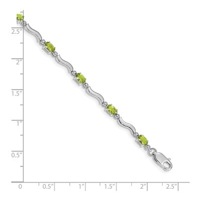 14K White Gold Peridot & Diamond Oval Wavy Link Bracelet – view 5