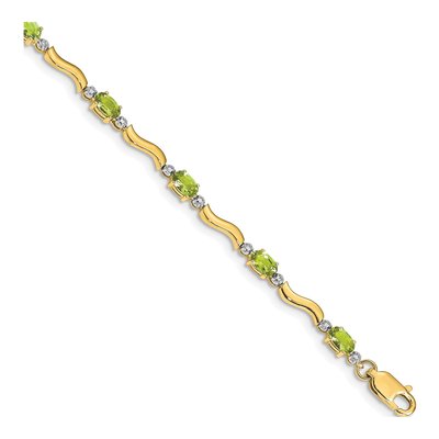 14K Yellow Gold Peridot & Diamond Link Bracelet
