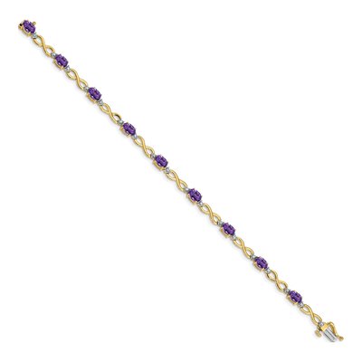 10K Yellow Gold Amethyst & Diamond Infinity Bracelet – view 2
