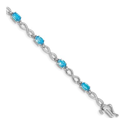 10K White Gold Blue Topaz Diamond Bracelet