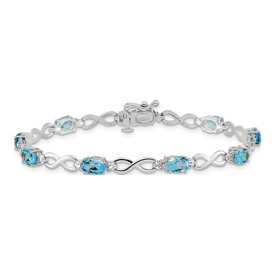 14K White Gold Swiss Blue Topaz & Diamond Oval Infinity Link Bracelet – view 4