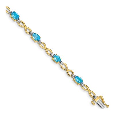 14K Yellow Gold Swiss Blue Topaz & Diamond Infinity Bracelet