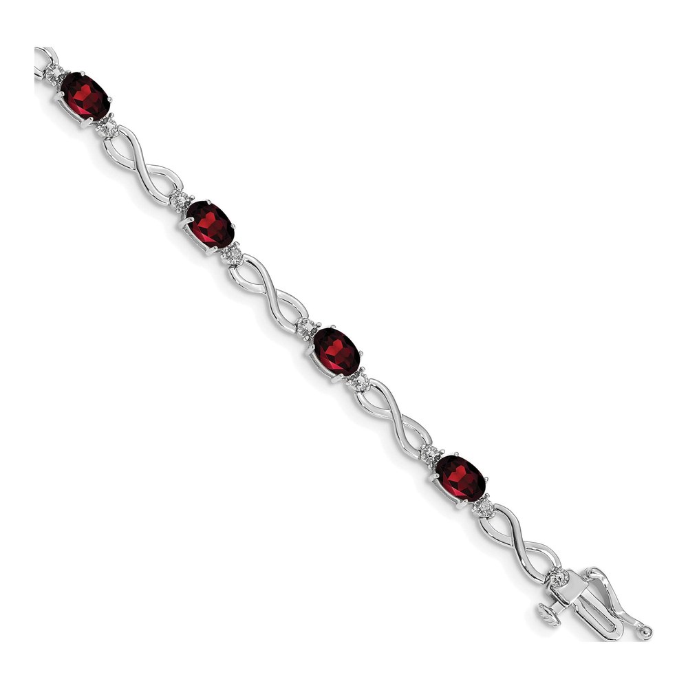 14K White Gold Garnet & Diamond Oval Infinity Link Bracelet