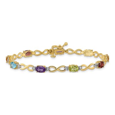 10K Yellow Gold Garnet & Swiss Blue Topaz Rainbow Infinity Bracelet – view 3