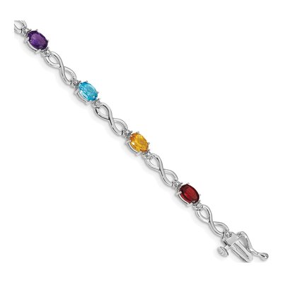 14K White Gold Swiss Blue Topaz & Citrine Rainbow Bracelet
