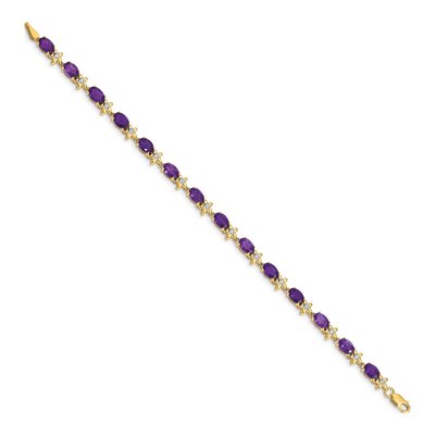 14K Yellow Gold 0.11 ct tw Amethyst & Diamond Floral Bracelet – view 3