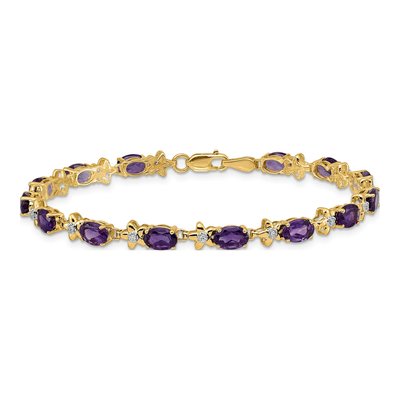 14K Yellow Gold 0.11 ct tw Amethyst & Diamond Floral Bracelet – view 4