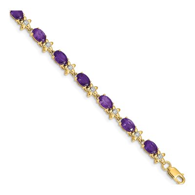 14K Yellow Gold 0.11 ct tw Amethyst & Diamond Floral Bracelet