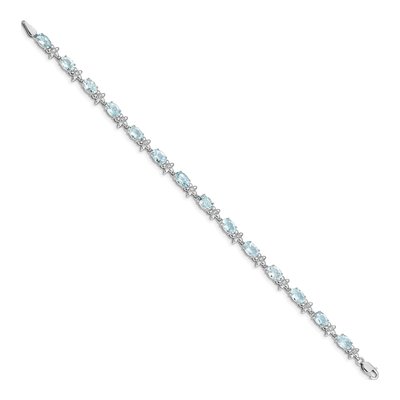 14K White Gold 0.11 ct tw Aquamarine & Diamond Oval Floral Bracelet – view 3