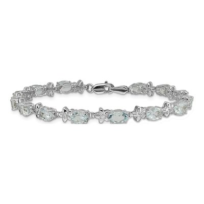 14K White Gold 0.11 ct tw Aquamarine & Diamond Oval Floral Bracelet – view 4
