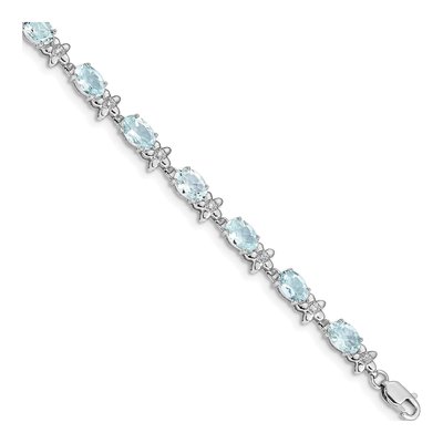 14K White Gold 0.11 ct tw Aquamarine & Diamond Oval Floral Bracelet