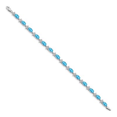 14K White Gold 0.11 ct tw Swiss Blue Topaz & Diamond Oval Floral Bracelet – view 2