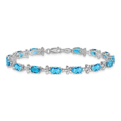 14K White Gold 0.11 ct tw Swiss Blue Topaz & Diamond Oval Floral Bracelet – view 3